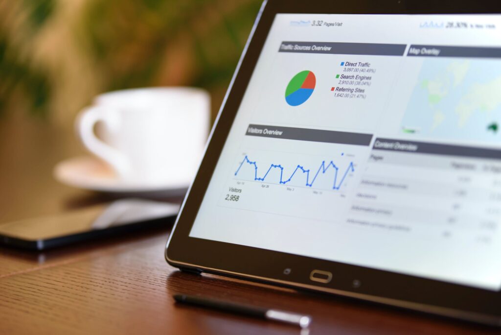 Tablet showing google analytics traffic information and data for Search Engine Marketing.